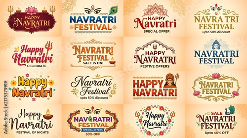 Colorful Navratri Festival Greeting Card Collection with Traditional Indian Typography and Decorative Designs
