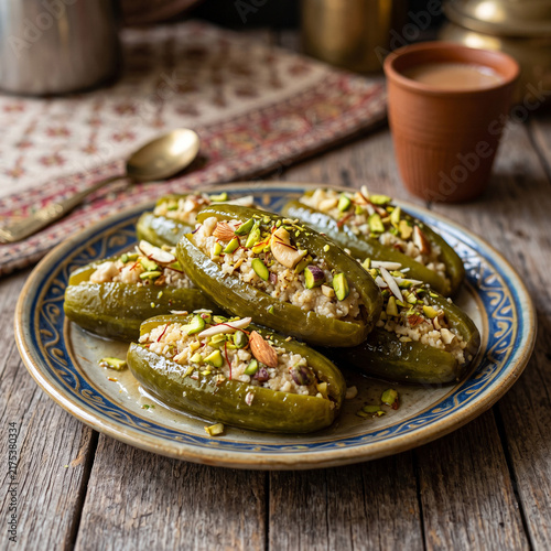 Traditional sweet potol sweet (parwal sweet) stuffed with mawa and dry fruits, high-resolution food portrait.