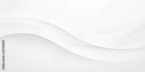 Minimal white abstract wave pattern with smooth flowing 3d curves, light gray layers, soft shadows and elegant paper cut texture for modern clean presentation backgrounds.