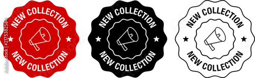 New collection badge, promotional label, marketing sticker and announcement seal vector set