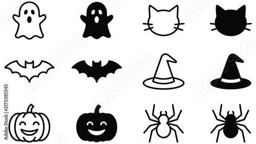 Black and white line collection of animals and insects
