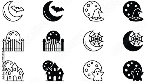 Black and white line collection of various animals and insects