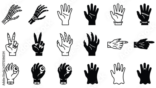 Hand gestures in black and white fingers pointing thumbs up