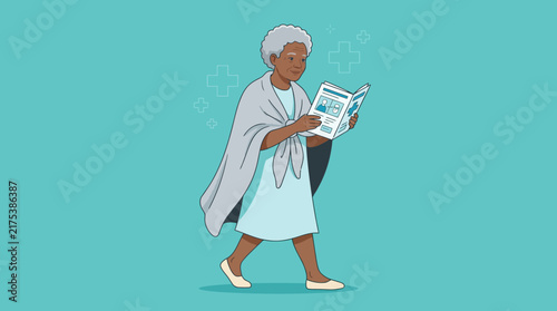 Elderly Woman Reading Magazine Isolated Transparent Background