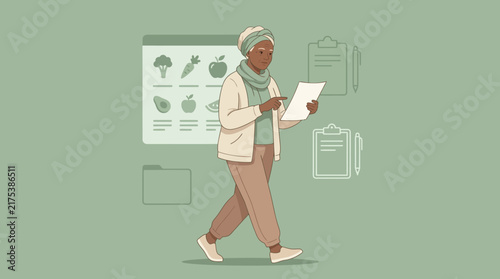 Elderly Woman Reviews Healthy Food Plan, Nutritionist Concept