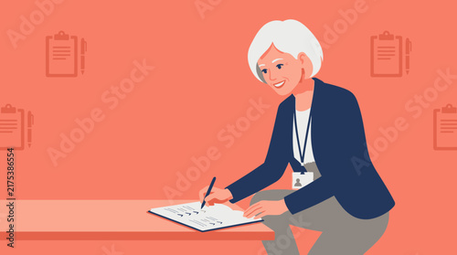 Elderly Woman Signing Document Isolated Transparent Background