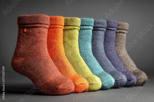 A group of brightly colored socks neatly folded