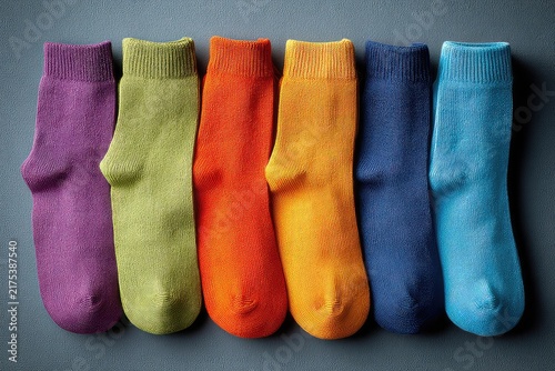 A group of brightly colored socks neatly folded