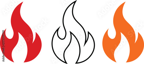  Fire flame vector icon png set, red orange and outline burning symbol design