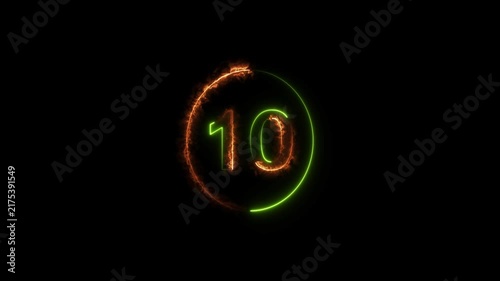 Neon bright countdown timer from 15 secunds green color animation. Beautiful countdown suitable for presentations, educationalon on black background.