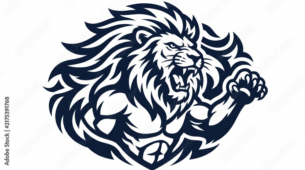 Fototapeta premium Fierce roaring lion mascot graphic with detailed mane and athletic posture
