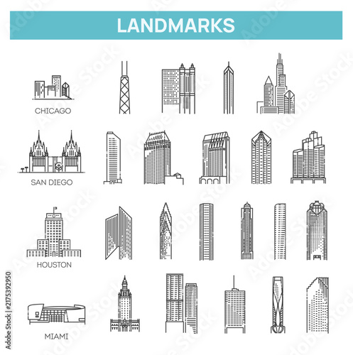American landmarks vector icons set