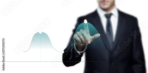 Businessman Touching Point on Wave Graph, Stock Market Analytics and Trend Forecasting Concept Isolated on Transparent Background