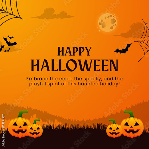 Festive halloween background with pumpkins bats spiderwebs and a full moon for spooky seasonal celebrations and october festivities