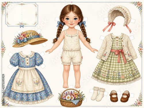 printable paper doll, paper doll clothes, dress up doll, cut out paper doll, vintage paper doll, cottagecore doll, printable doll, kids paper craft, girl activity, doll clothes, quiet time activity, d