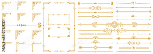 Fotografie Golden vintage corners borders set on white background for decorative frame certificate