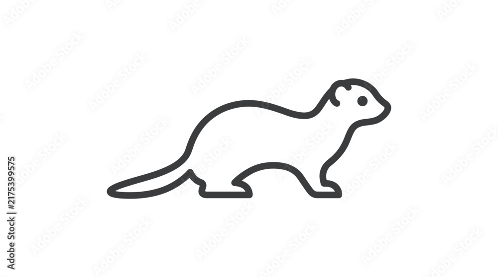 Fototapeta premium Minimalist outline icon of a cute ferret showing smooth curved lines in bold black stroke against a clean white background