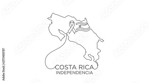 Minimalist Continuous Line Art Map of Costa Rica for Independence Day Celebration