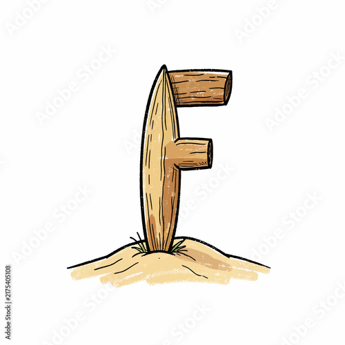 Wooden Letter F Illustration.