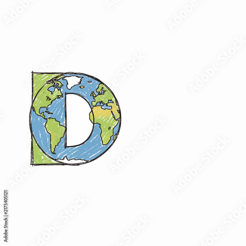 World Map Letter D Illustration.