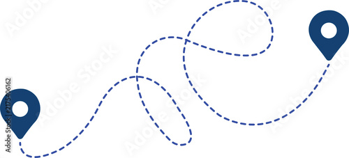 GPS Navigation Route with Location Pins and Dotted Travel Path