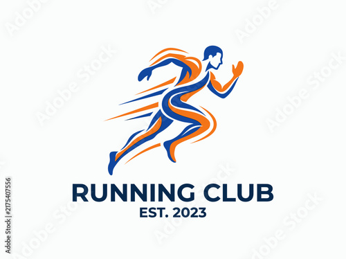 Dynamic Runner Silhouette With Flowing Lines For Running Club Logo