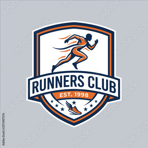 Dynamic Runners Club Emblem With Action Silhouette And Winged Shoe 2023