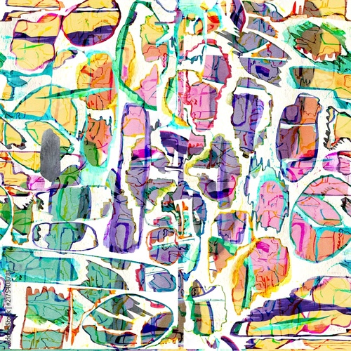Abstract colorful geometric seamless pattern, watercolor illustration
