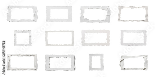 White Torn Paper Frames Collection with Rough Edges and Irregular Shapes Isolated on Transparent Background, PNG