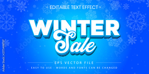 Winter Sale 3D Editable Text Effect Vector EPS Template with Snowflakes Background