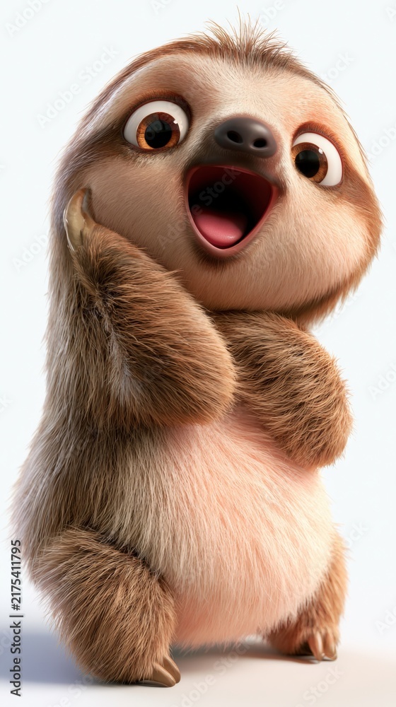 Obraz premium Cute sloth with wide eyes and open mouth