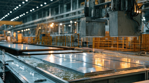 Zinc galvanizing bath with steel sheets in modern processing facility  