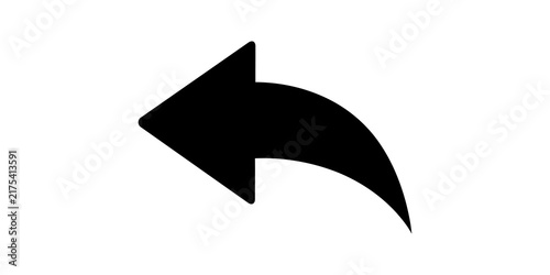 Black curved left arrow vector icon on checkerboard background.