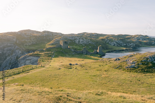 Dunlough Castle, also known as Three Castle Head, a dramatic medieval ruin of three stone towers on the Mizen Peninsula overlooking Atlantic Ocean and Dun Lough - County Cork, Ireland - 31 Aug 2026