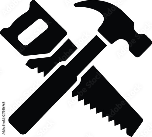 Carpenter Woodworking Hammer Saw Craft Icon