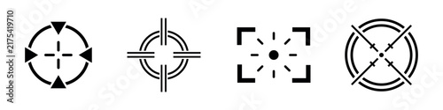 Target aim icon set, crosshair scope and focus frame symbol collection