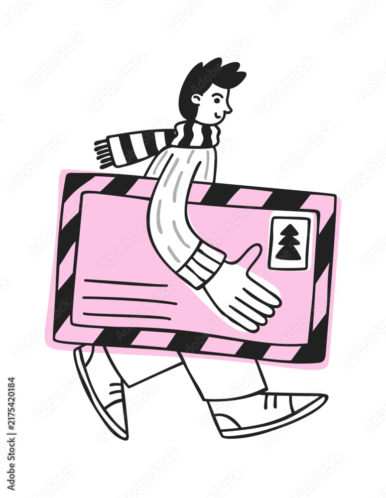 Naklejka premium Postcard Delivery Man Walking Cartoon