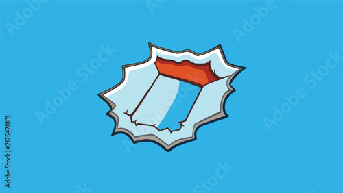 Comic book style paper rip effect with a jagged edge hole revealing a bright orange background for dynamic graphic design layouts