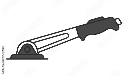 Minimalist linear icon of an automotive handbrake lever with clean lines and simplified grip design on white background Automotive technology concept