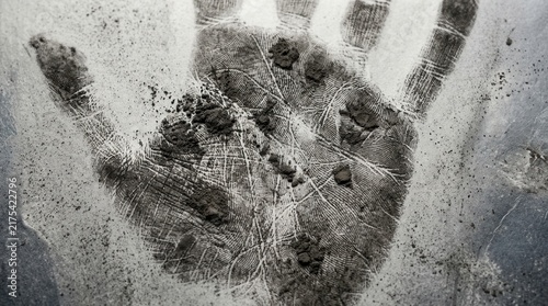 Close Up Textured Handprint Impress With Dirt Dust And Grime