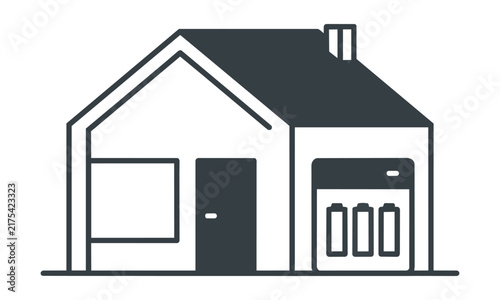 Minimalist house icon with an energy storage system featuring a clean silhouette and solid colors isolated on white sustainable home technology concept