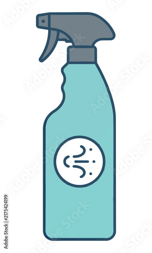 Minimalist spray bottle icon with a mist symbol on a circular badge isolated on white background, hygiene and cleaning concept