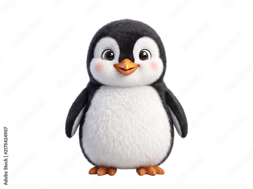 Obraz premium Cute little baby penguin standing isolated on a white background with character standing isolated background feathers