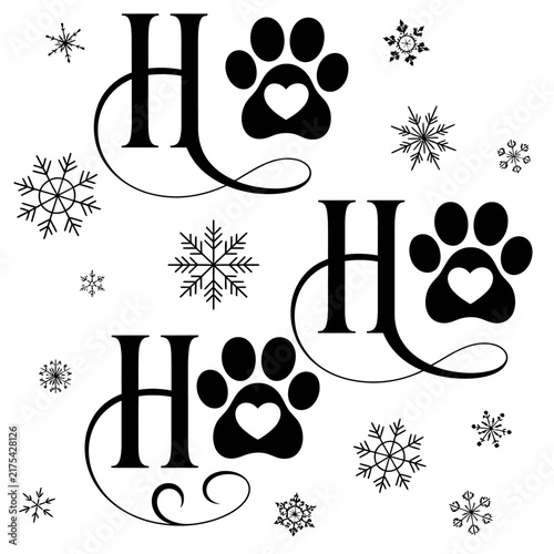 Ho Ho Ho with heart paw prints and scattered snowflakes