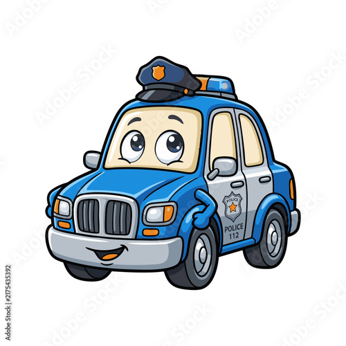 Cute Kawaii Police Car Cartoon Character Illustration