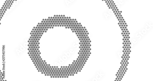 Fotografía Monochrome circular halftone ripple pattern with white and grey dots expanding f