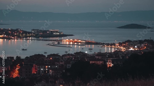 Ayvalik Cunda Island Nightscape with Marina Lights and Sea