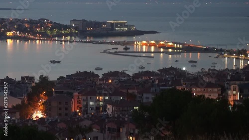 Twilight Panorama of Ayvalik Coast and Cunda Island in Turkey