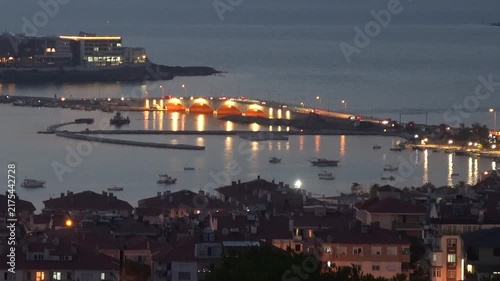 Cunda Island Marina and Aegean Sea Night View from Above