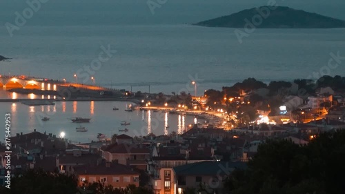 Panoramic Night Travel View of Cunda Island and Ayvalik Bay
